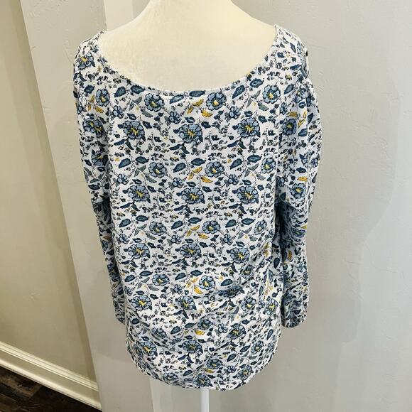 Lucky Brand Women's XL Blue Gold Small Print Floral Knit Top Shirt (A0131) - Picture 5 of 7